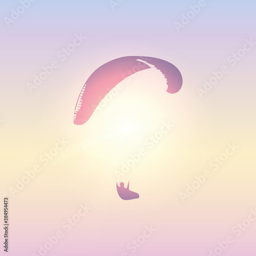 paraglider silhouette in sunny sky vector illustration EPS10