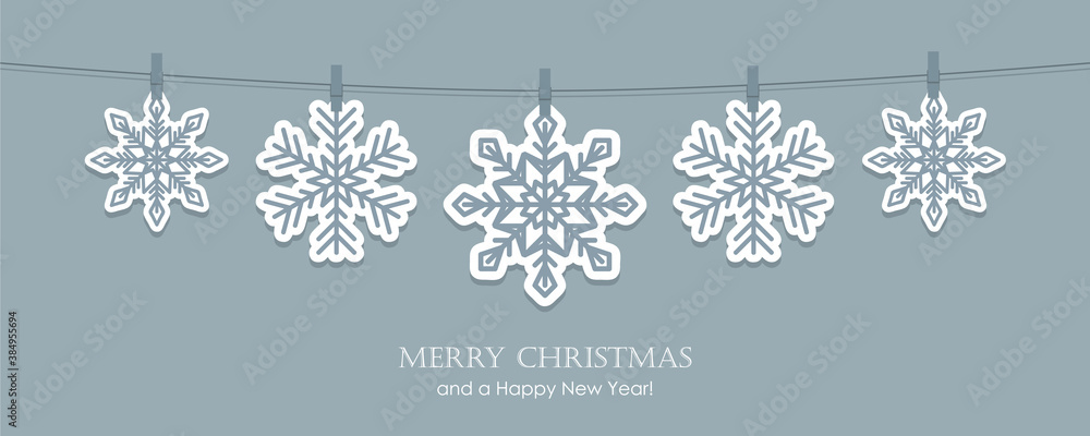 grey christmas card with hanging snowflakes vector illustration EPS10 grey christmas card with hanging snowflakes vector illustration EPS10