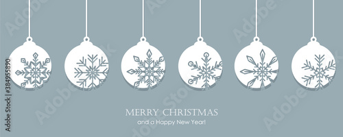christmas card with snowflake tree balls decoration vector illustration EPS10