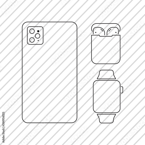 phone with headphones and smartwatch icons. Vector