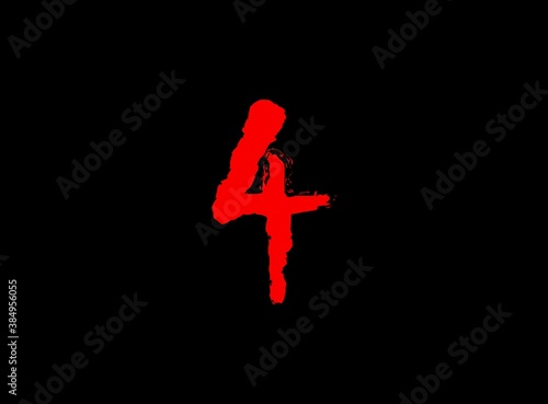 4 Horror bloody, scary vector number. Insane Fear brutal, scream font. Wicked night theme style design. Hand writing eps10 illustration