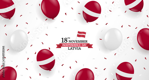 Vector Illustration of Independence Day of Latvia. Background with balloons and confetti.
