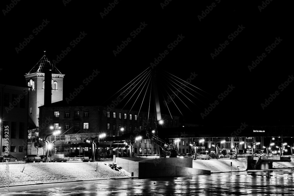 jelgava city pedestrian bridge at night,