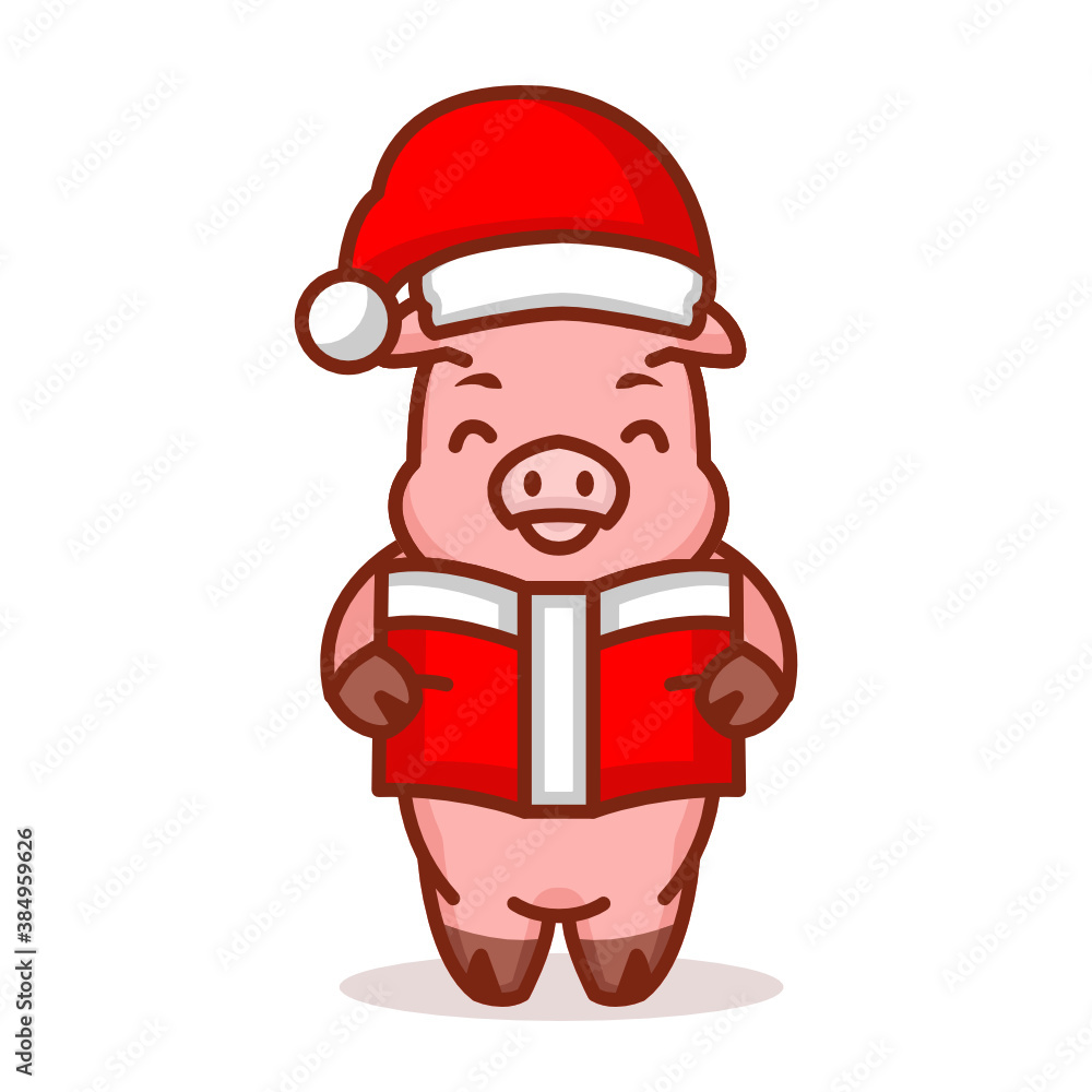 Cute pig with Christmas costume and decoration Cute pig with Christmas costume and decoration