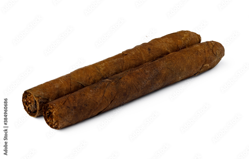 Bunch of hand rolled cigars isolated on white Bunch of hand rolled cigars isolated on white