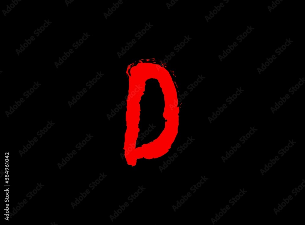 D Horror bloody, scary vector letter. Insane Fear brutal, scream font. Wicked night theme style design. Hand writing eps10 illustration D Horror bloody, scary vector letter. Insane Fear brutal, scream font. Wicked night theme style design. Hand writing eps10 illustration
