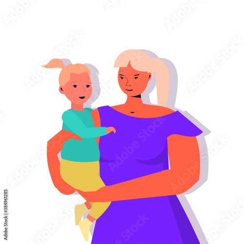 young mother holding newborn baby happy family standing together motherhood concept portrait vector illustration