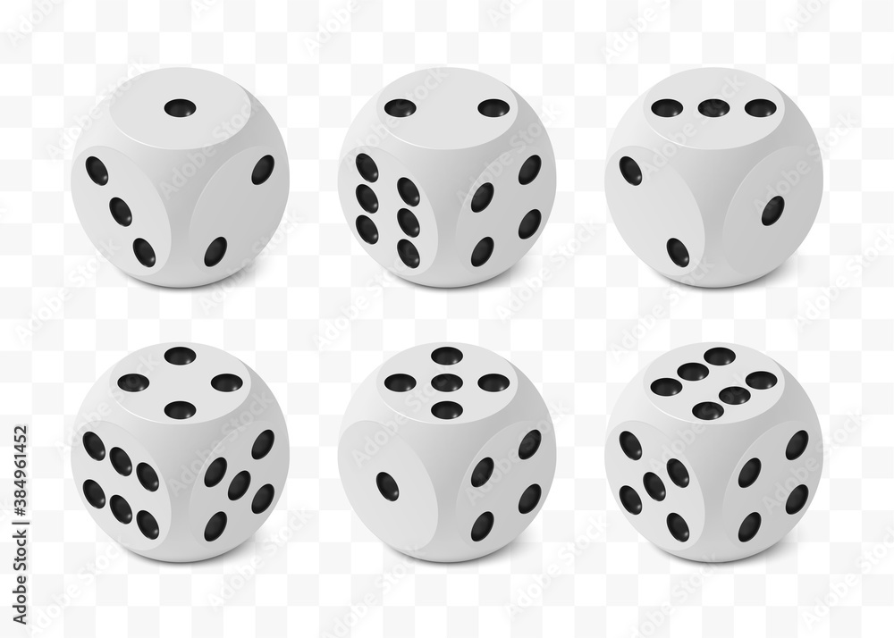 Set of six realistic isometric game dices with rounded edge and angle Set of six realistic isometric game dices with rounded edge and angle