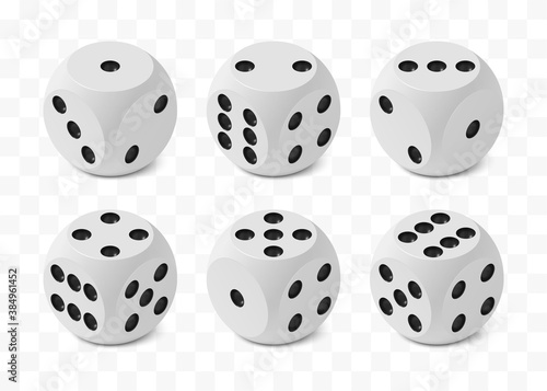 Set of six realistic isometric game dices with rounded edge and angle