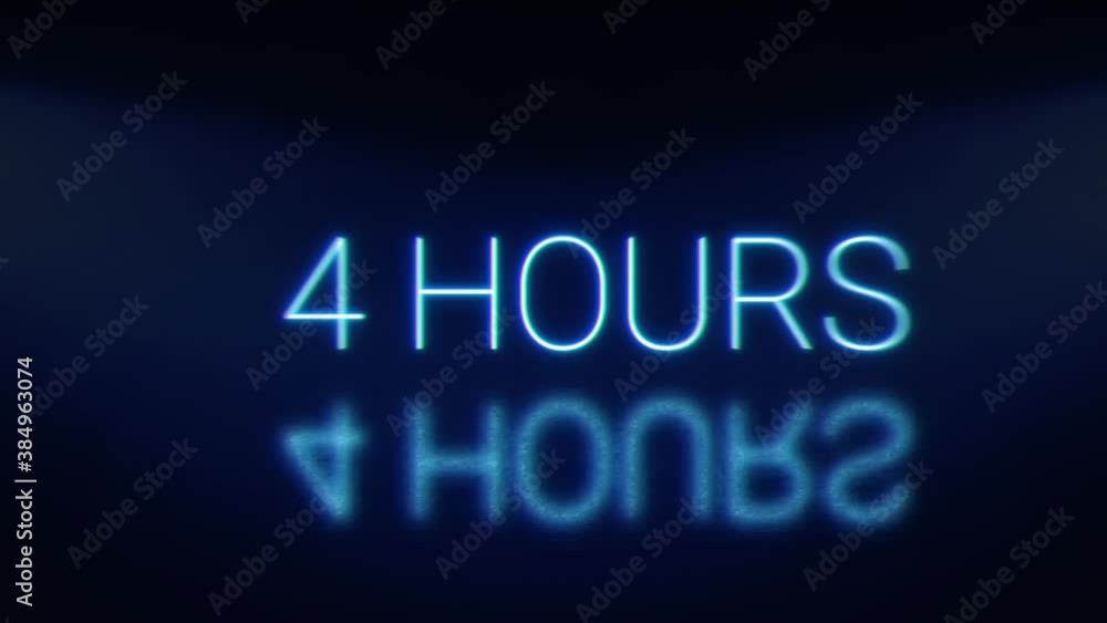 24 hours bright glowing neon blinking signboard. Blue letters with shadow. 24 hours bright glowing neon blinking signboard. Blue letters with shadow.