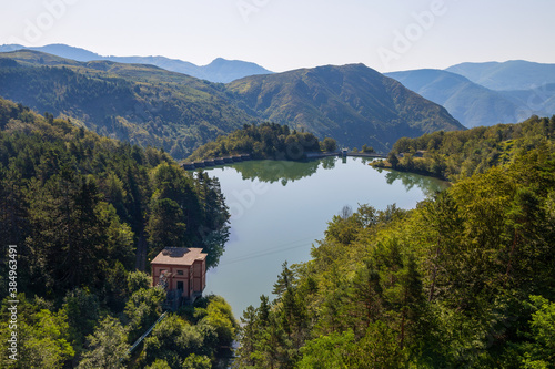 Giacopiane lake is an artificial reservoir located in the Sturla valley in the municipality of Borzonasca, inland of Chiavari, Genoa province, Italy photo