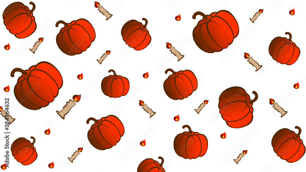 Vector graphics. Traditional Halloween clip art - pumpkin. Pumpkin background. Bright pumpkin, and burning candles. Background for Halloween.