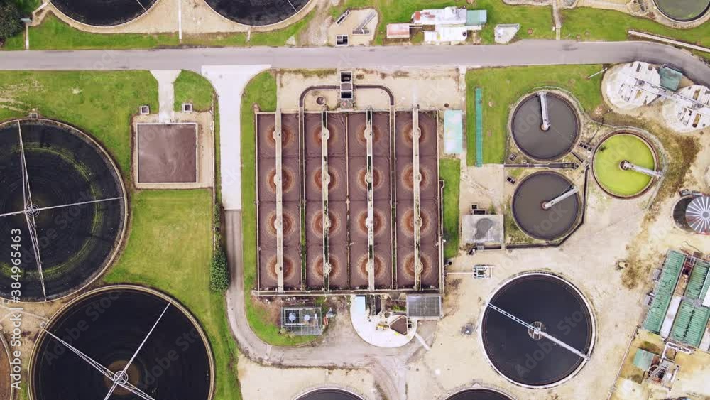 Vidéo Stock Wide aerial of water purification circle, clean drinking