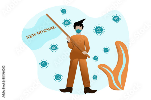 flat illustration design about covid-19 and new normal. 