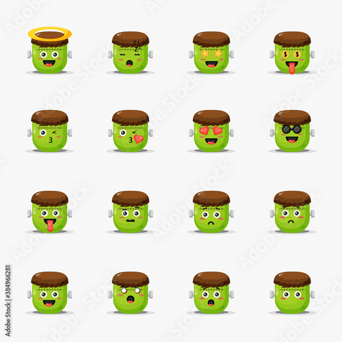 Cute frankenstein with emoticons set