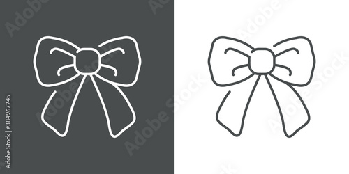 Decoración navideña. Logotipo lineal nudo de lazo en cinta en fondo gris y fondo blanco