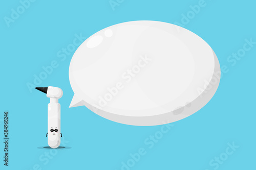 Cute otoscope mascot with bubble speech