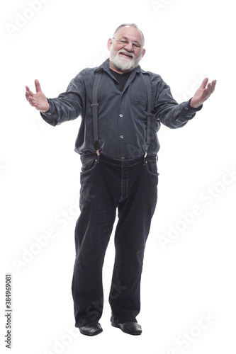 friendly bearded man looking at the camera. isolated on a white