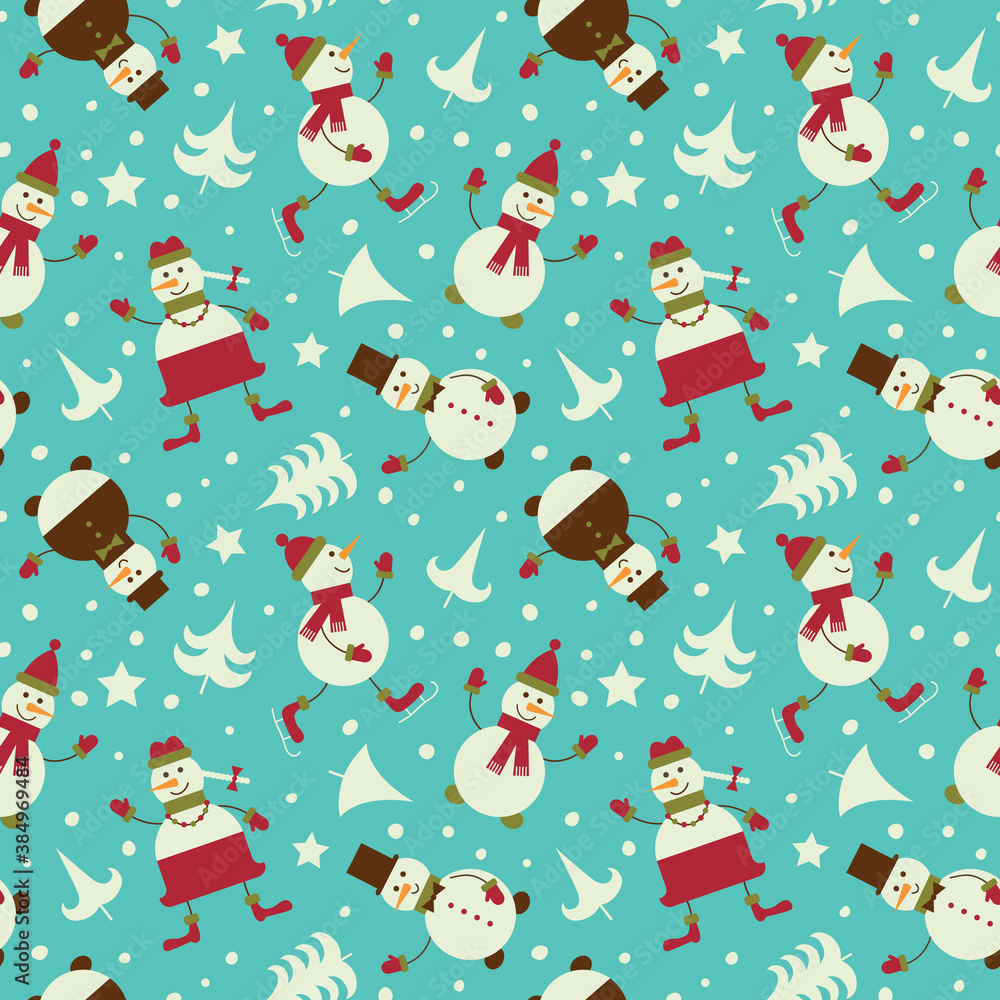 Naklejka premium Simple Christmas seamless pattern with snowmen.