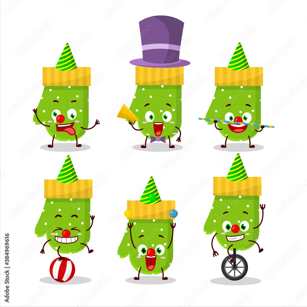 Fototapeta premium Cartoon character of green gloves with various circus shows