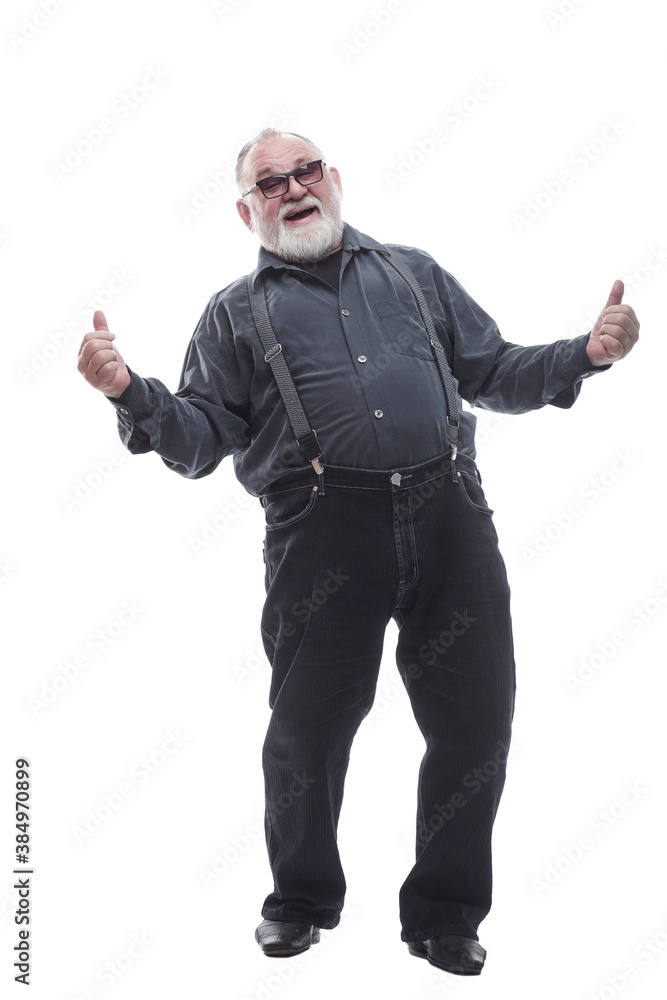 happy modern elderly man . isolated on a white happy modern elderly man . isolated on a white