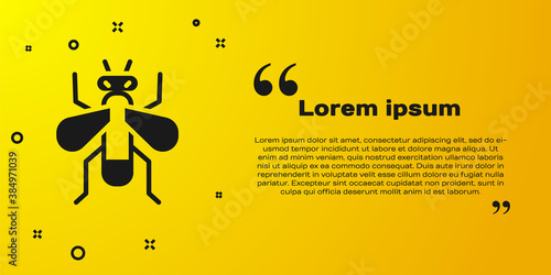 Black Insect fly icon isolated on yellow background. Vector.