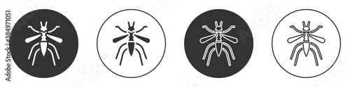 Black Mosquito icon isolated on white background. Circle button. Vector.