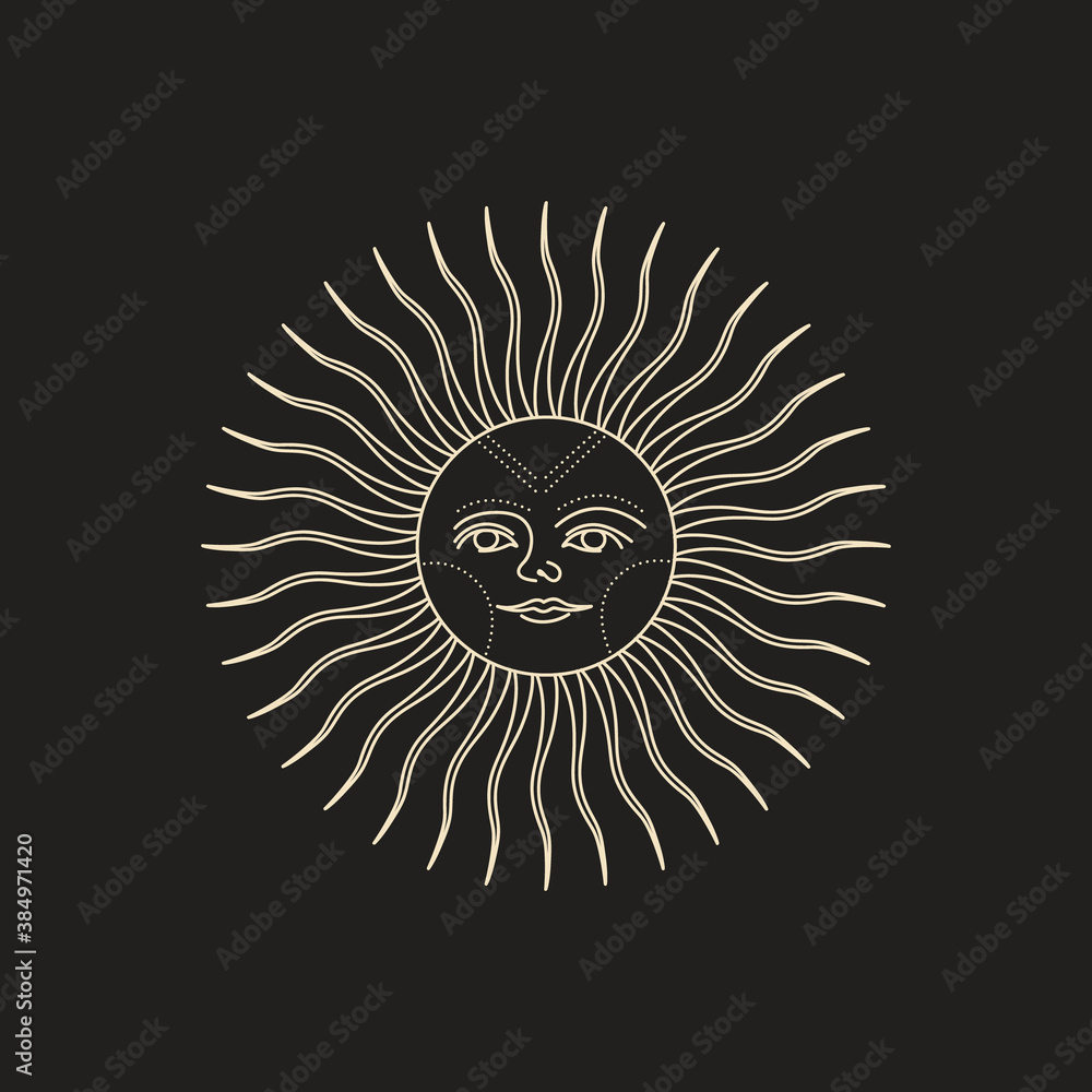 Fototapeta premium Set of decorative tarot cards. Vintage retro vintage engraving style. the sun, moon phases, crystals, magic symbols. print in the interior and design. vector graphics