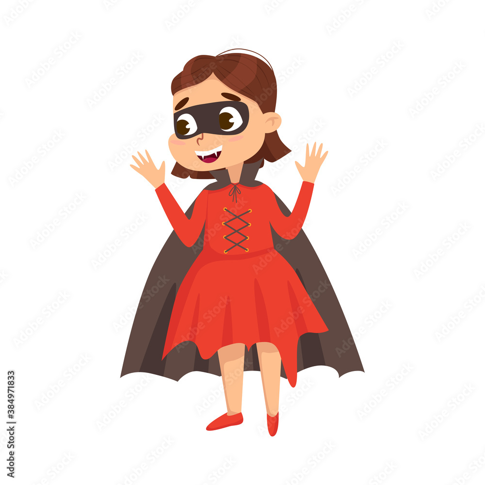 Cute Girl Dressed in Halloween Dracula Costume Vector Illustration Cute Girl Dressed in Halloween Dracula Costume Vector Illustration