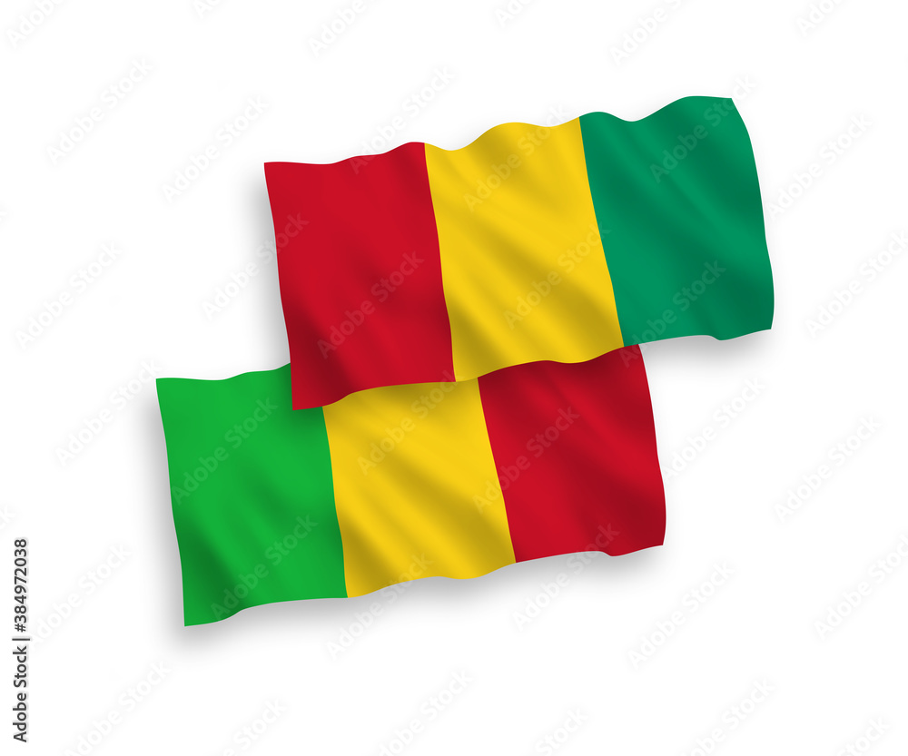 Flags of Guinea and Mali on a white background Flags of Guinea and Mali on a white background