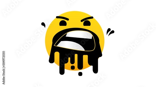Bad experience feedback, unhappy client, overeating , tasteless, difficult customer, poor service quality, angry face, mad emoticon sticker, hate and furious, vector icon illustration