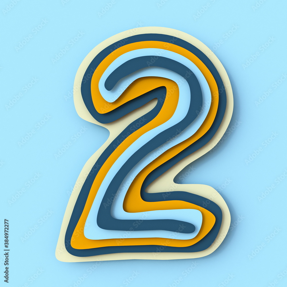Colorful paper layers font Number 2 TWO 3D Colorful paper layers font Number 2 TWO 3D