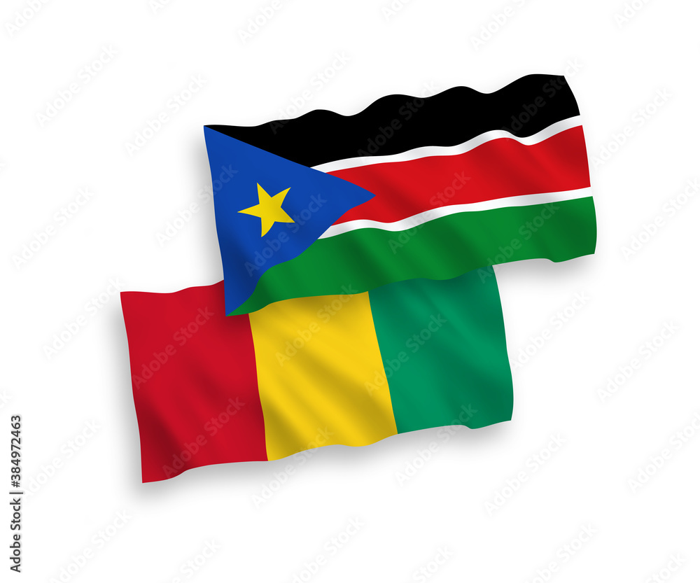 Flags of Guinea and Republic of South Sudan on a white background