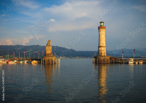 Lighthouse and old Lionmonument in Lindau