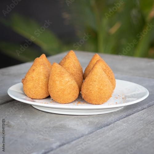 Coxinhas, brazilian snacks, finger food, tasty fried food made with chicken