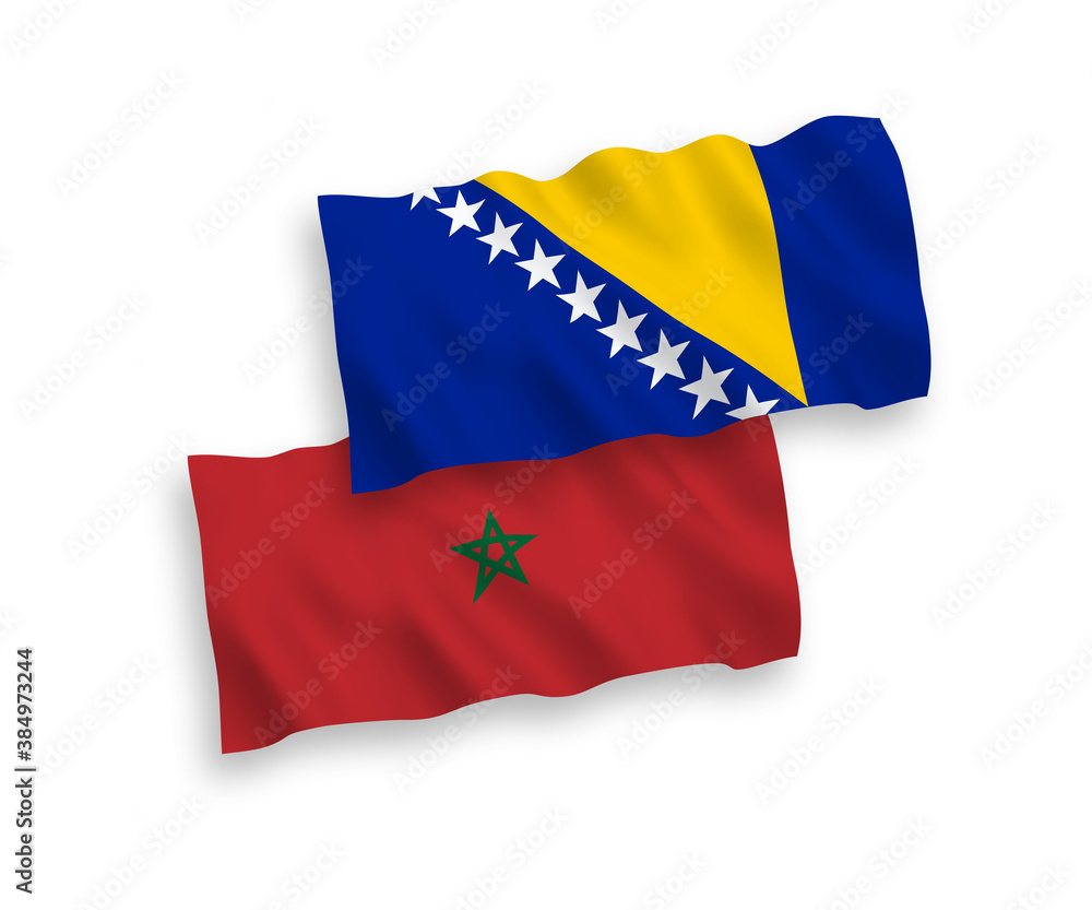 Fototapeta premium Flags of Bosnia and Herzegovina and Morocco on a white background