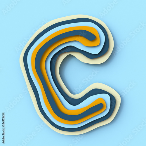 Colorful paper layers font Letter C 3D