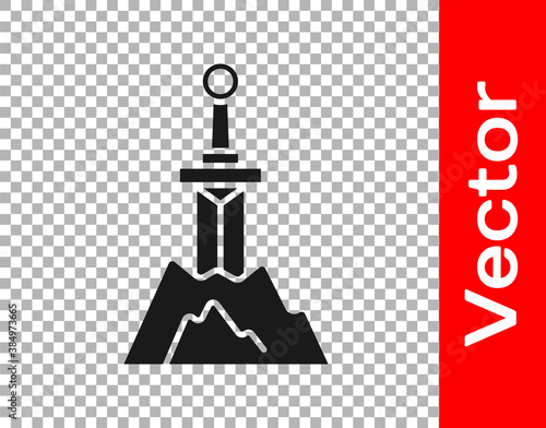 Black Sword in the stone icon isolated on transparent background. Excalibur the sword in the stone from the Arthurian legends. Vector.
