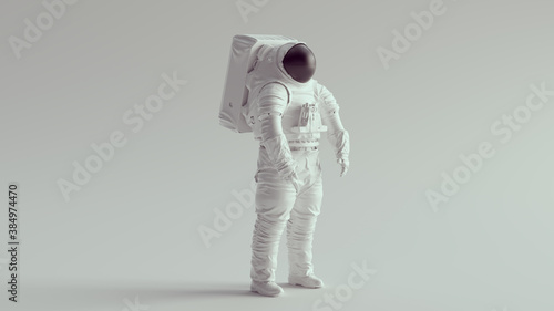 White Astronaut with Black Visor Space Walk Suit Quarter View 3d illustration