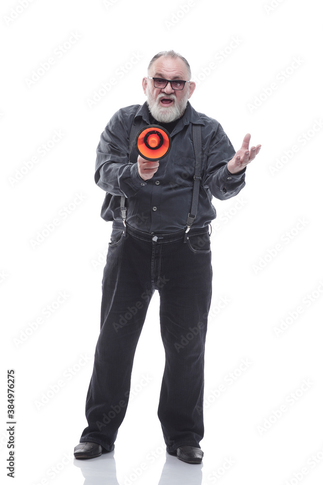 confident man with a megaphone. isolated on a white confident man with a megaphone. isolated on a white