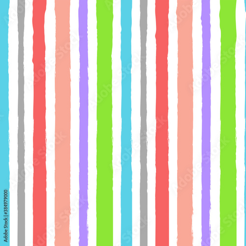 Striped seamless pattern with multicolored vertical brushed lines on white background