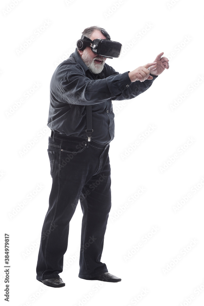 modern adult male in a virtual reality helmet. isolated on a white modern adult male in a virtual reality helmet. isolated on a white