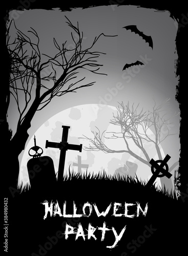 Old scary cemetery with gravestones and crosses. Special for Halloween