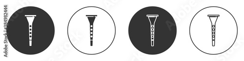 Black Clarinet icon isolated on white background. Musical instrument. Circle button. Vector.