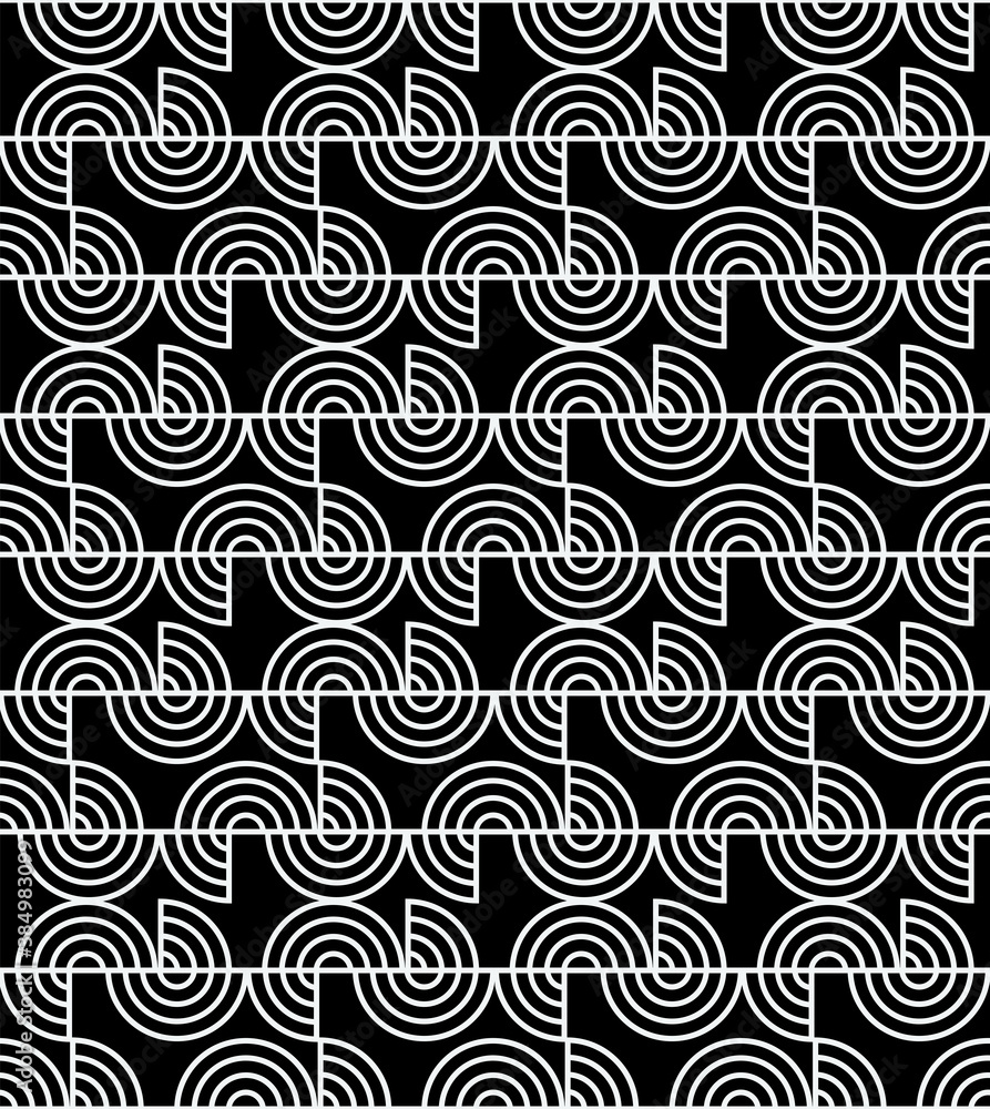 Semicircle retro seamless pattern in black and white colors 