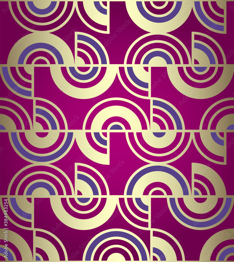 Fototapeta premium Semicircle luxury retro seamless pattern in gold and purple colors
