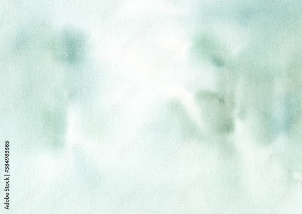 Watercolor abstract green and white texture. Hand painted clipart.