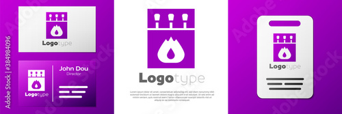Logotype Open matchbox and matches icon isolated on white background. Logo design template element. Vector.