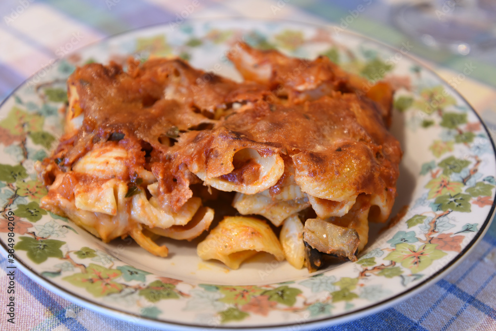 Baked Pasta in the Plate With Tomato Sauce Baked Pasta in the Plate With Tomato Sauce