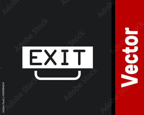 White Fire exit icon isolated on black background. Fire emergency icon. Vector.